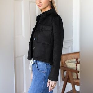 Black Cashmere Wool Jacket Coat Shacket Fall Winter NWT EF Small Layering